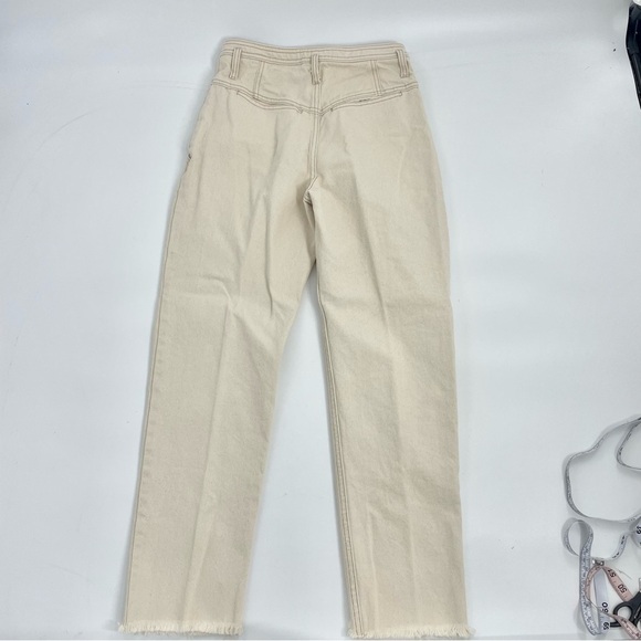 Free People‎ Pleated Carrot Jeans In Cream Cotton Ecru High Waisted Raw Hem 25 - Picture 9 of 13